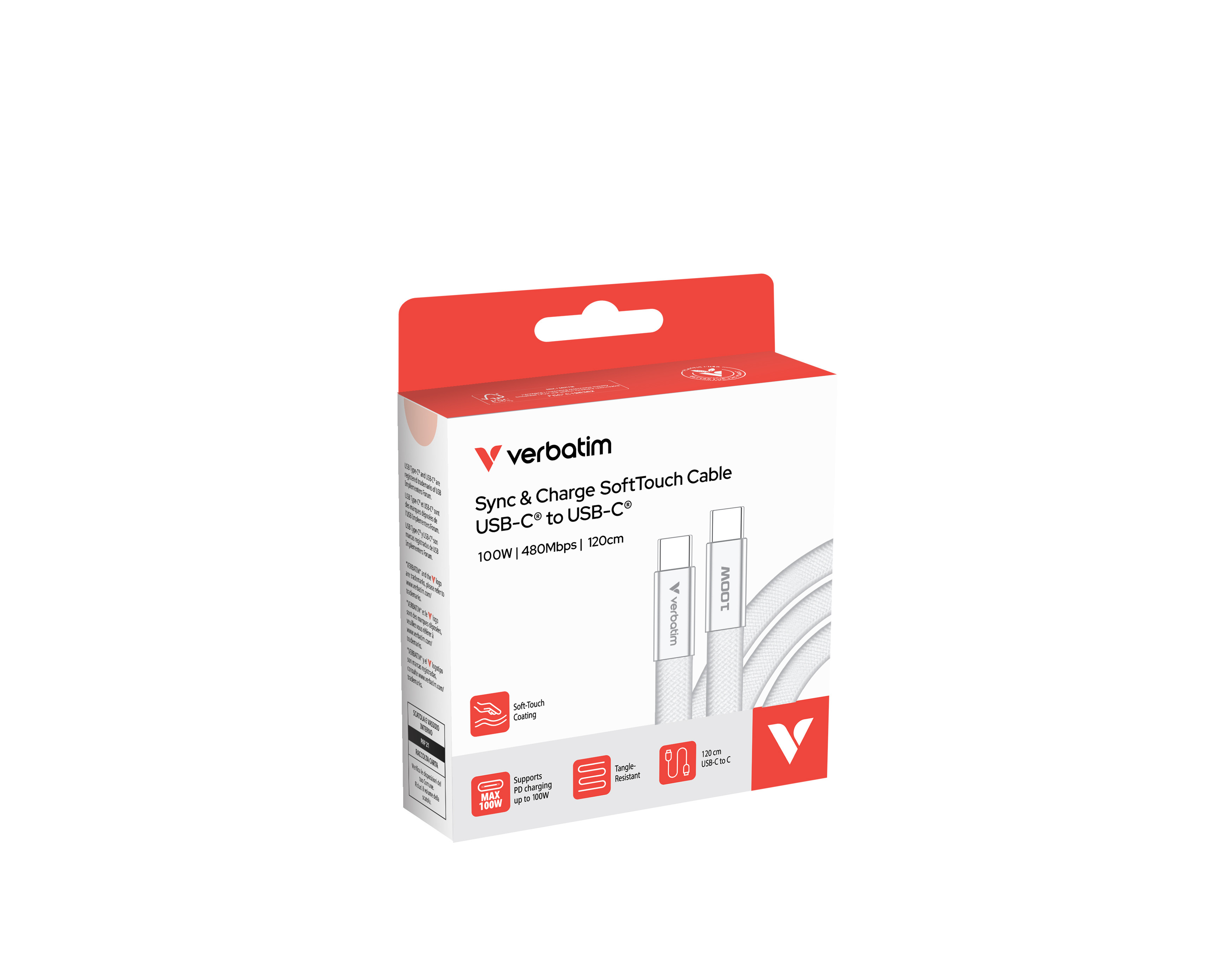 BildeVERBATIM SoftTouch USB-C to C cable 100W 120 cm - White