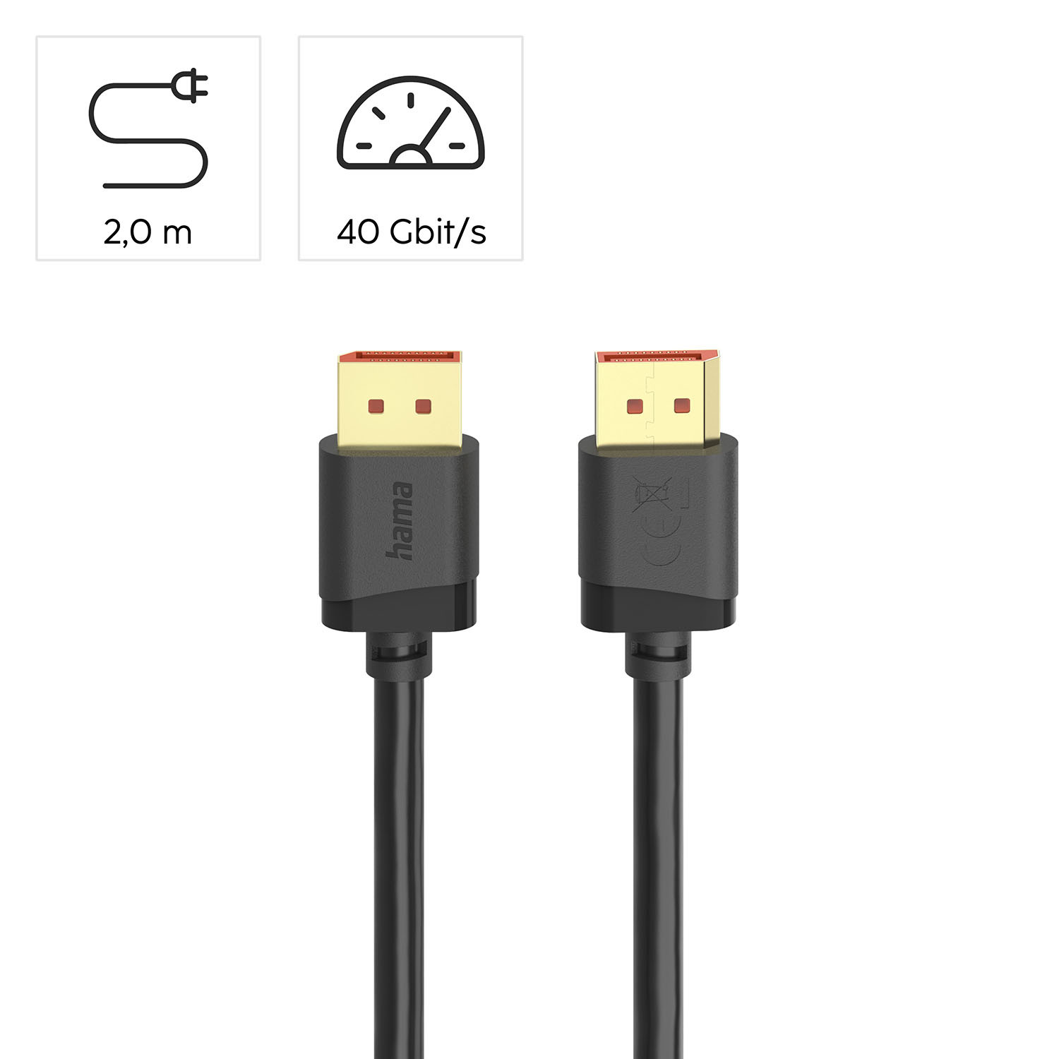 HAMA Cable DisplayPort 2.1 8K Ultra-HD 40 Gbit/s Black 2.0m