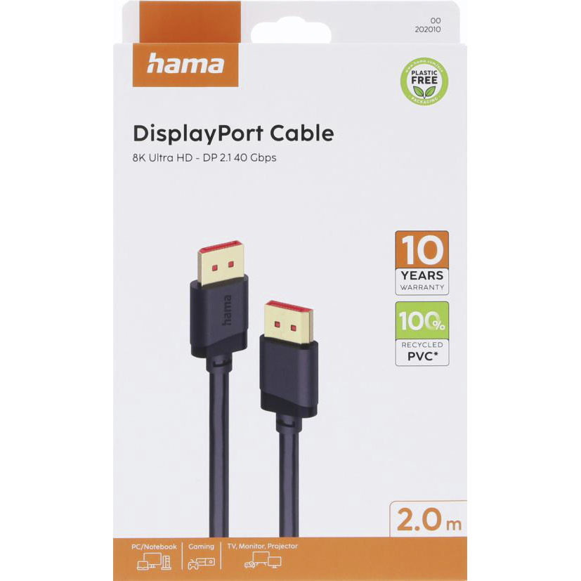 HAMA Cable DisplayPort 2.1 8K Ultra-HD 40 Gbit/s Black 2.0m