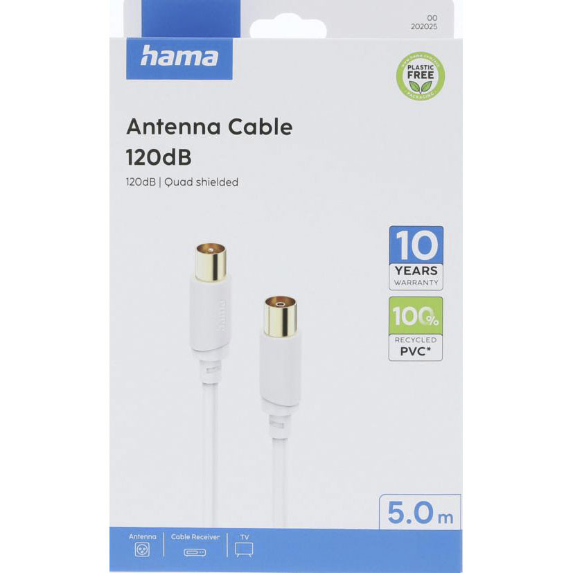 HAMA Cable Antenna 120dB White 5.0m