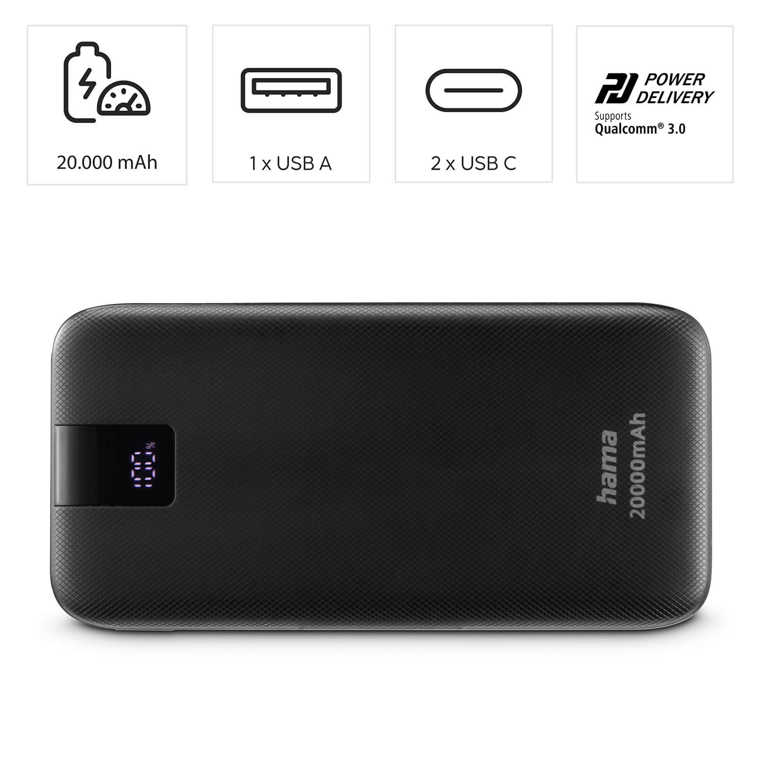 HAMA Powerbank PD 20000mAh 2xUSB-C+1xUSB-A Anthracite