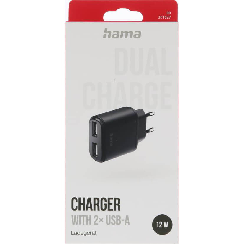 HAMA Charger 2xUSB-A 12W Black