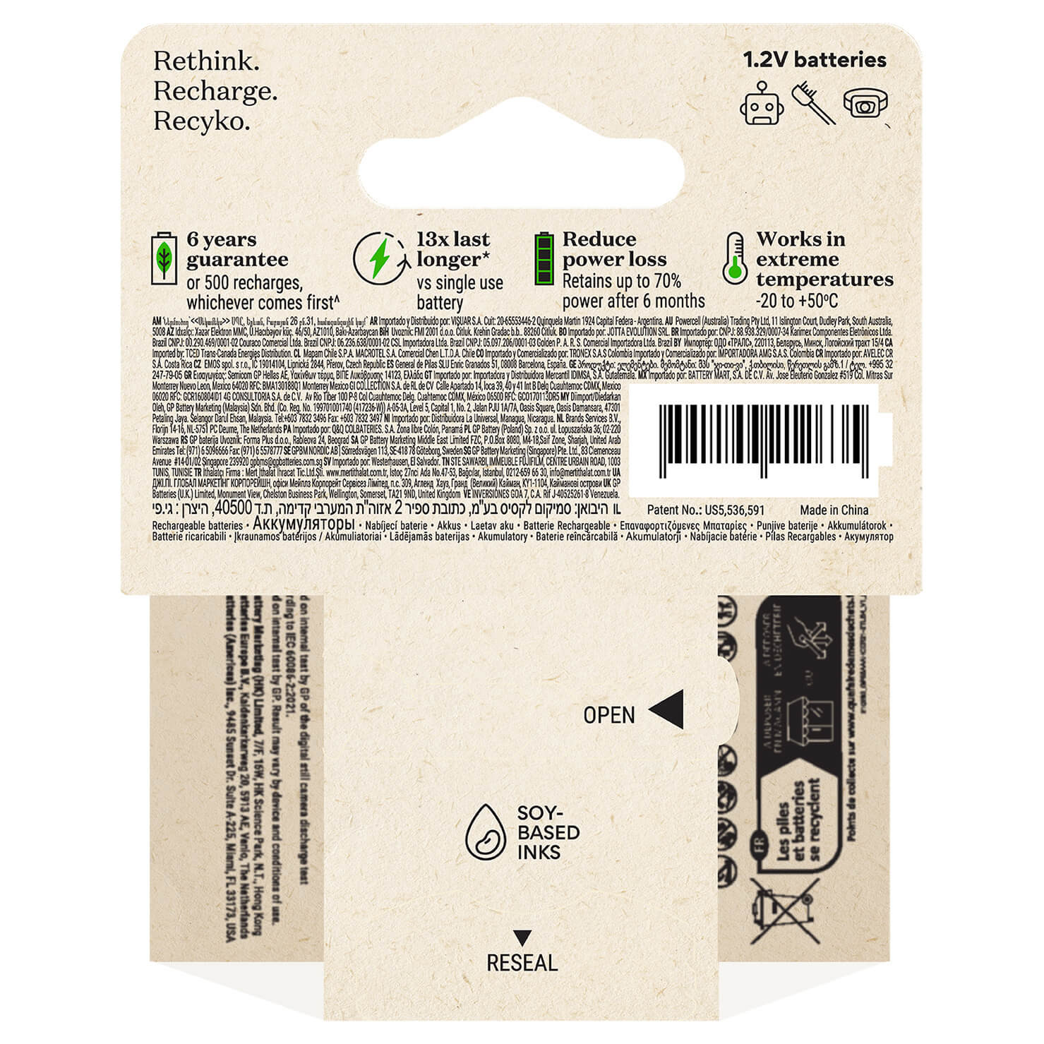 GP Recyko NiMH Battery AAA HR03 950mAh 4-packack