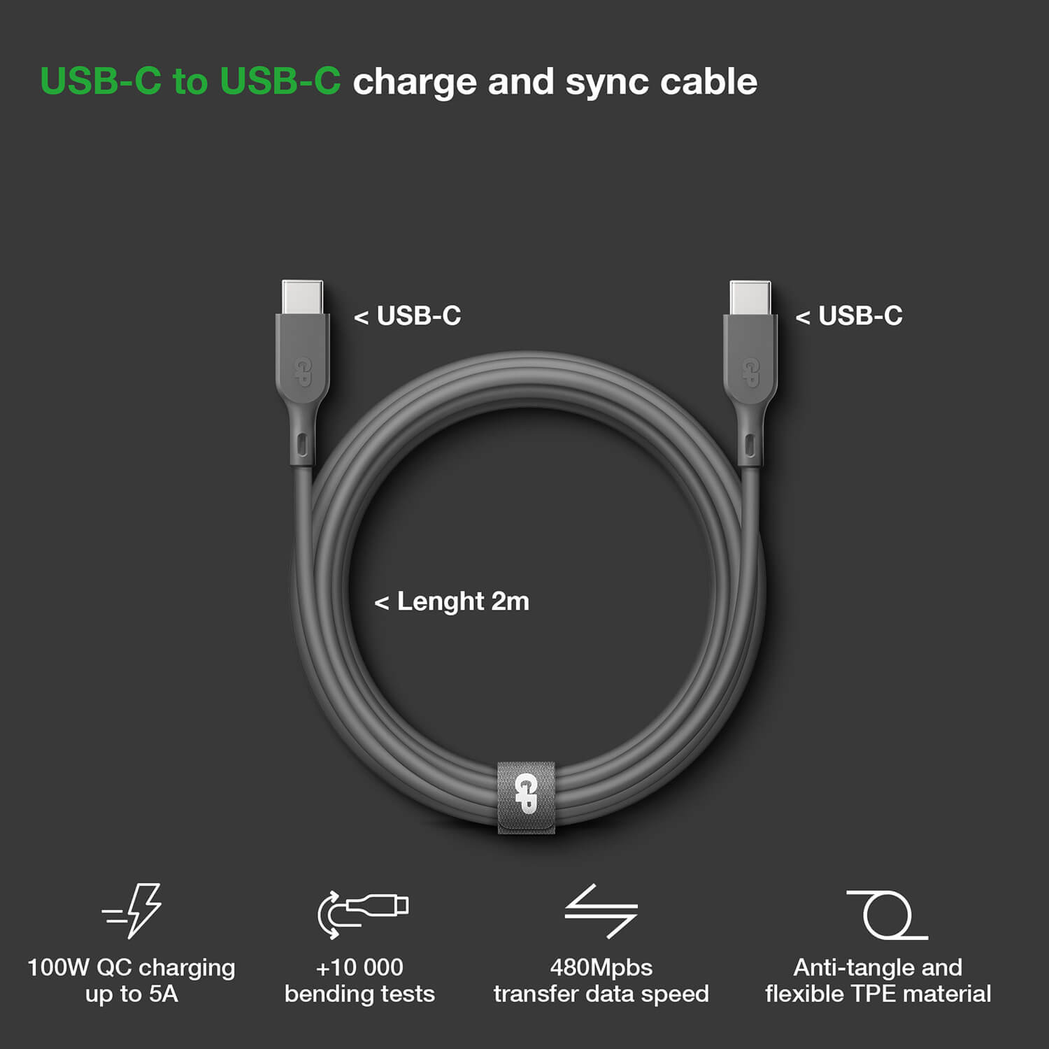GP Cable USB-C to USB-C 100W CC2P 2m
