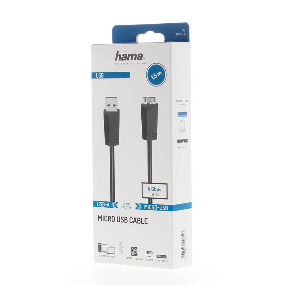 HAMA Cable Micro-USB 3.0 5Gbit/s Black 1.5m