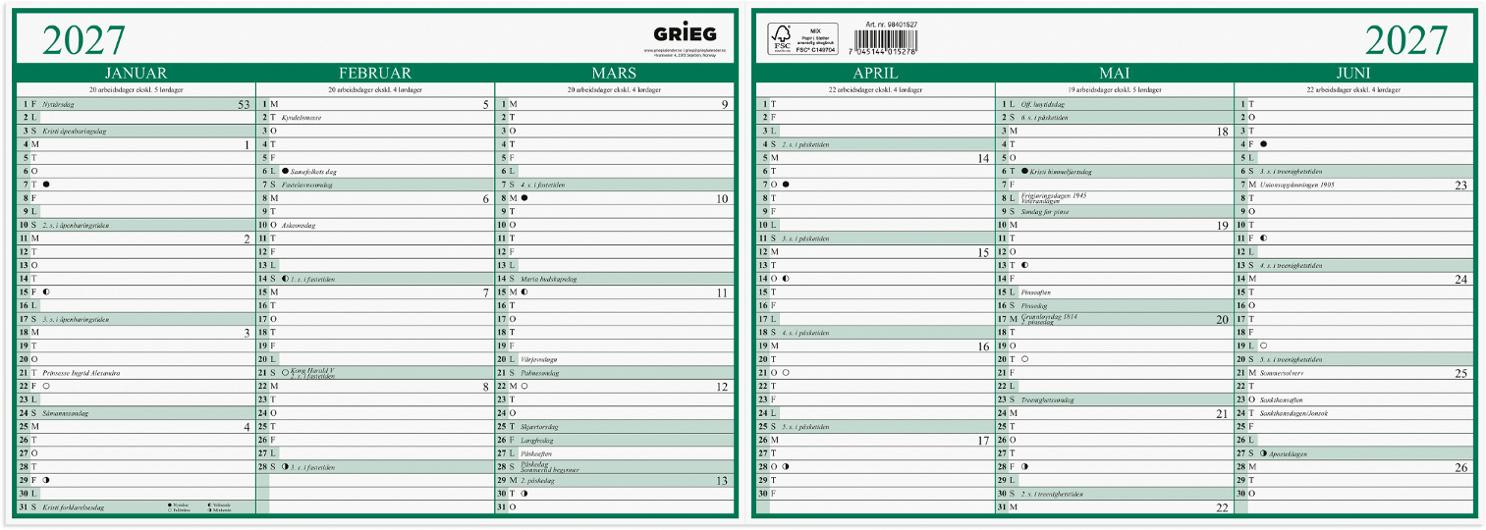 BildePlatekalender Grieg 2027 A4 Dobbel