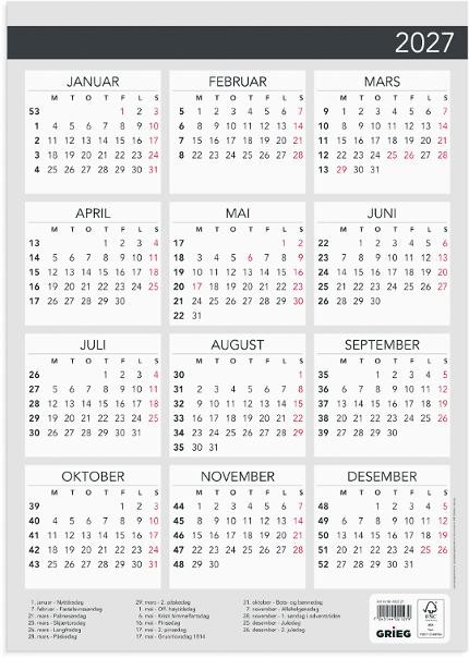 BildePlakatkalender Elegant Grieg 2027 A3