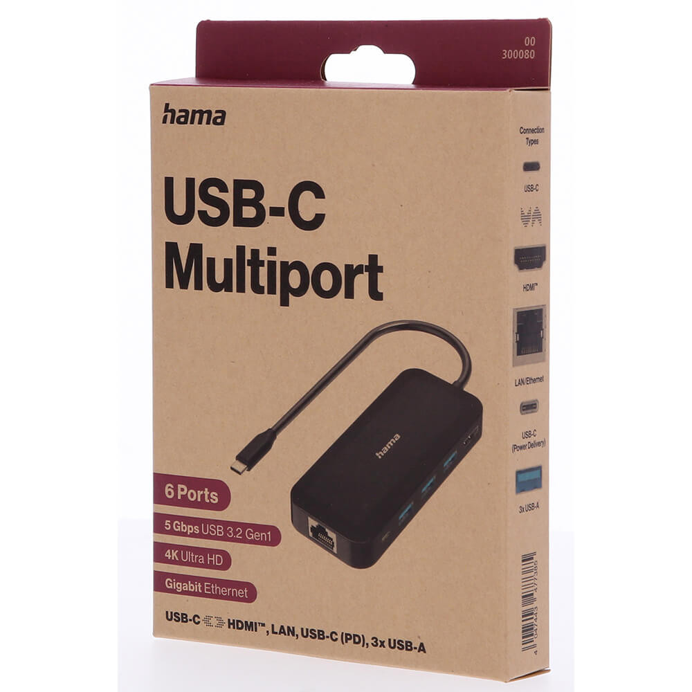 HAMA USB-C Hub Multi 6x Ports USB-A USB-C HDMI LAN
