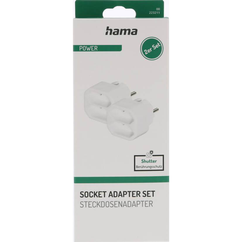 HAMA Socket 2-way Adapter Double Pack White