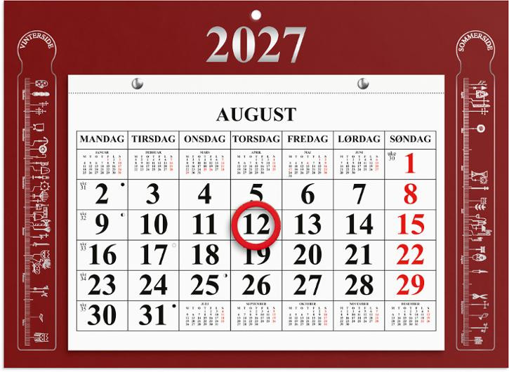 Magnetkalender Grieg 2027 Primstav Rød
