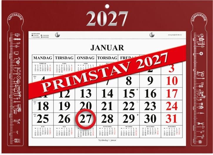 BildeMagnetkalender Grieg 2027 Primstav Rød