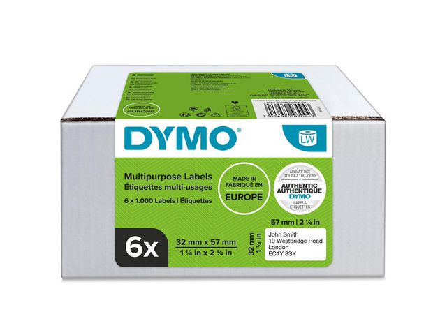 BildeDymo Label Multi 32x57mm Avtagbare Hvite (6x1000)