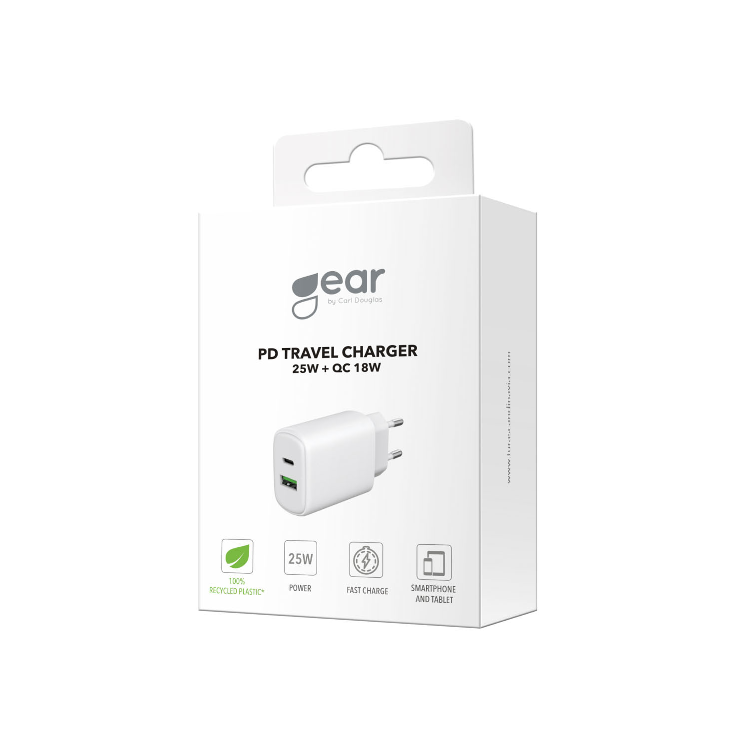 GEAR Charger 220V 1xUSB-C + 1xUSB-A PD/PPS 25W  + 18W QC White