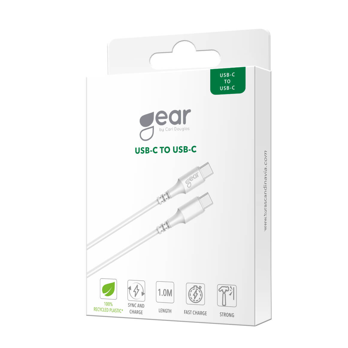 GEAR Ladekabel USB-C til USB-C 2.0 1m Hvit Rund Kabel