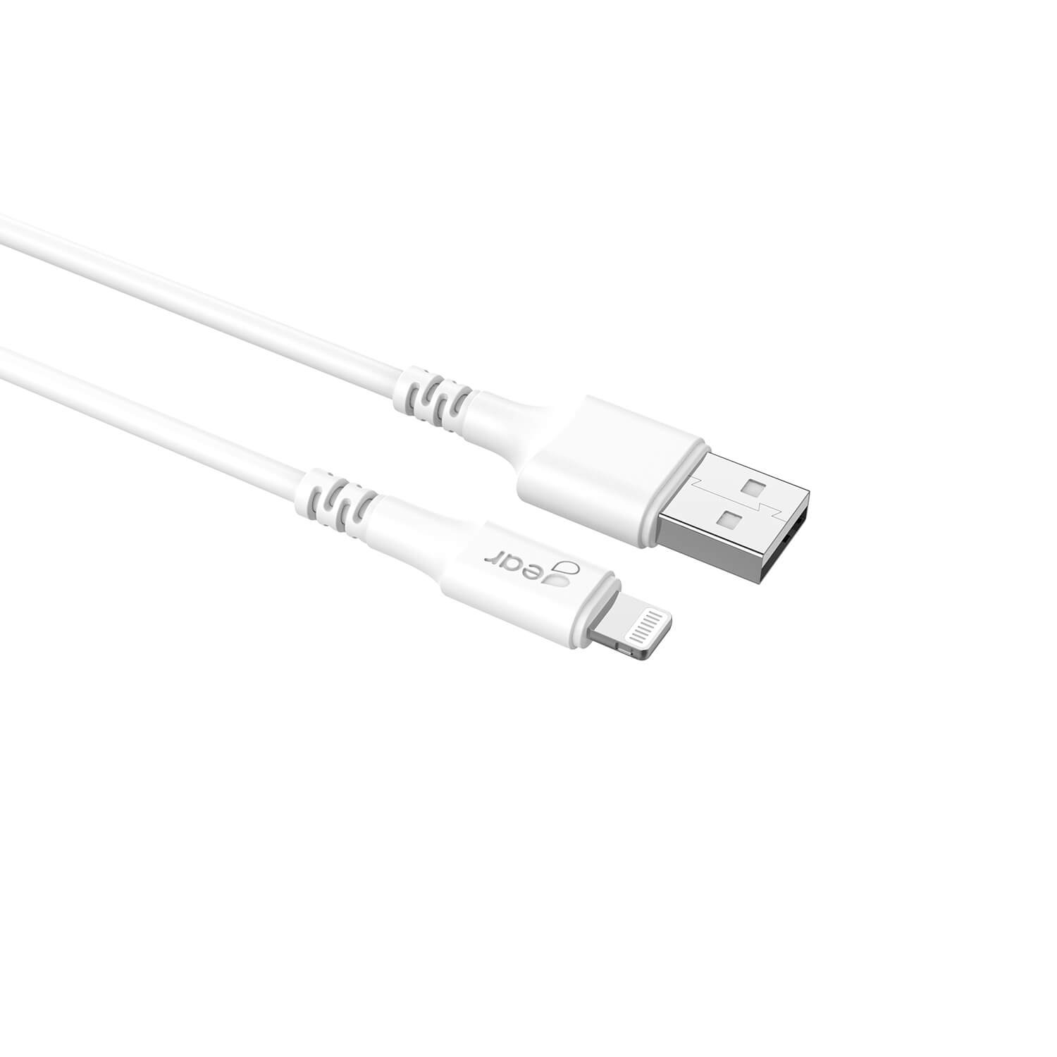 GEAR Synkkabel Lightning to USB-A 2m Hvit MFI Rund Kabel