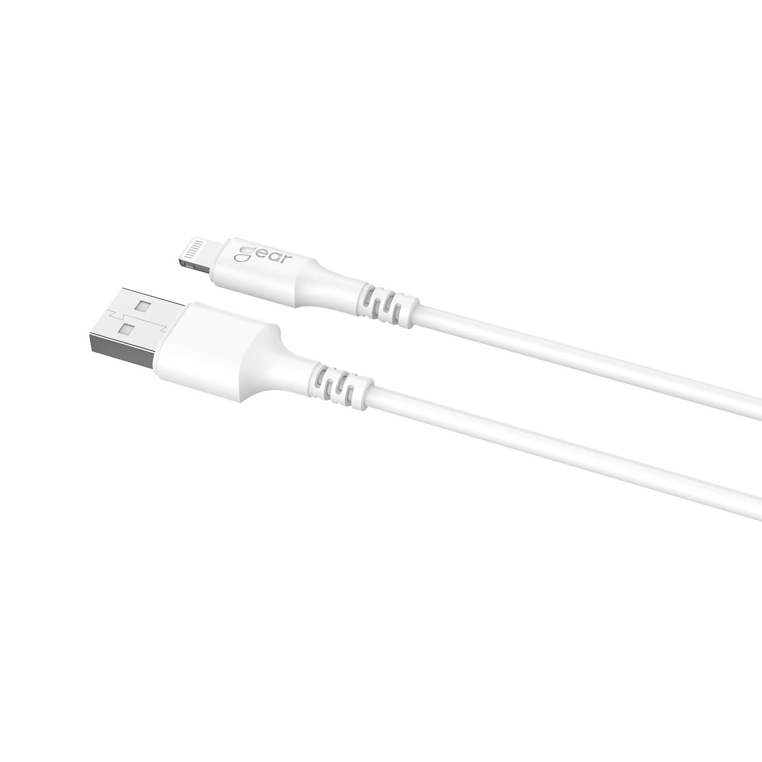 GEAR Synkkabel Lightning to USB-A 2m Hvit MFI Rund Kabel