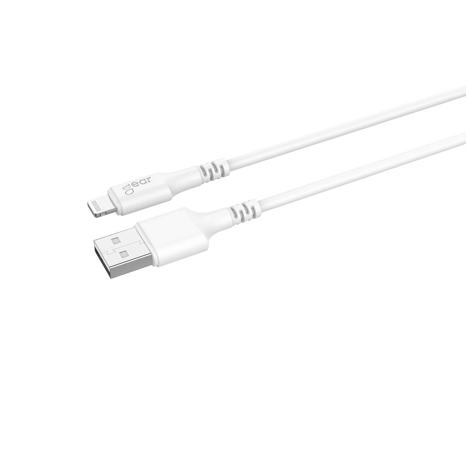 GEAR Synkkabel Lightning to USB-A 2m Hvit MFI Rund Kabel
