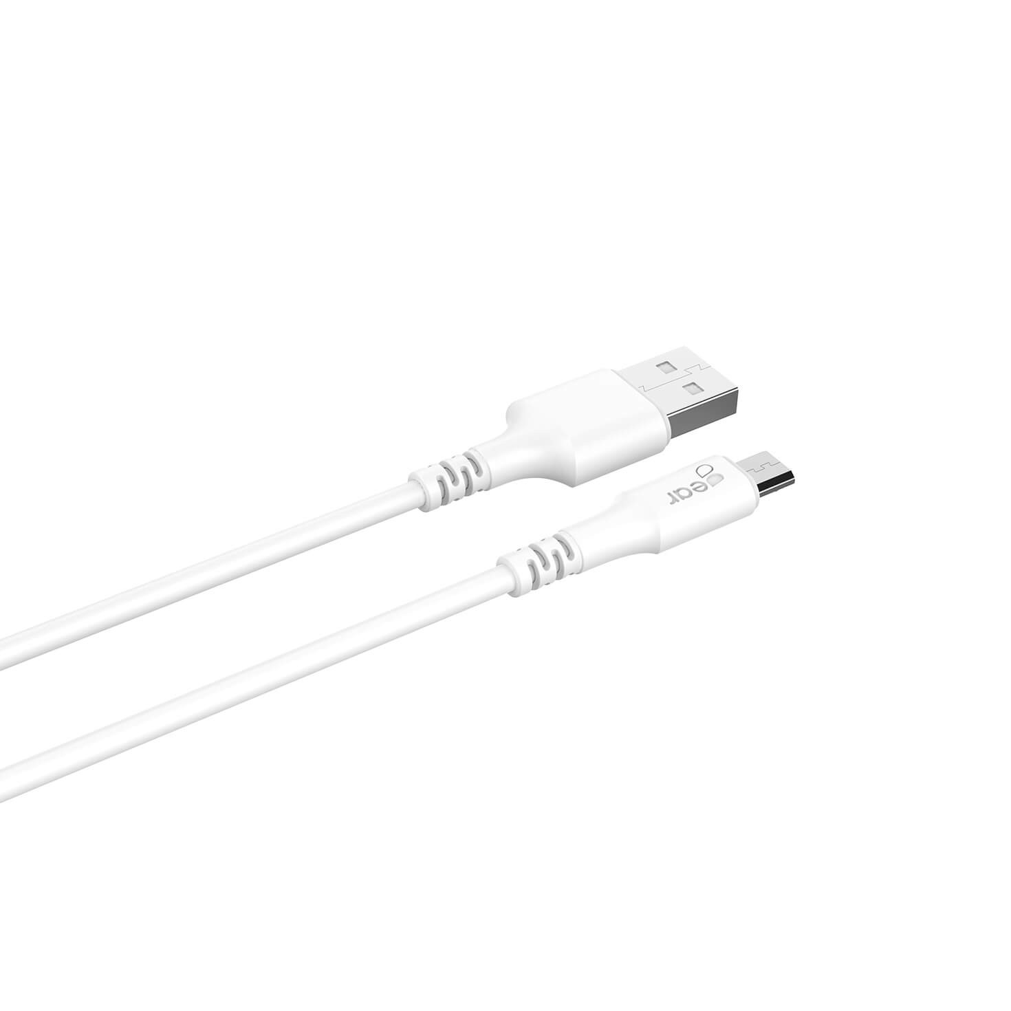 GEAR Synkkabel MicroUSB to USB-A 1m Hvit Rund Kabel