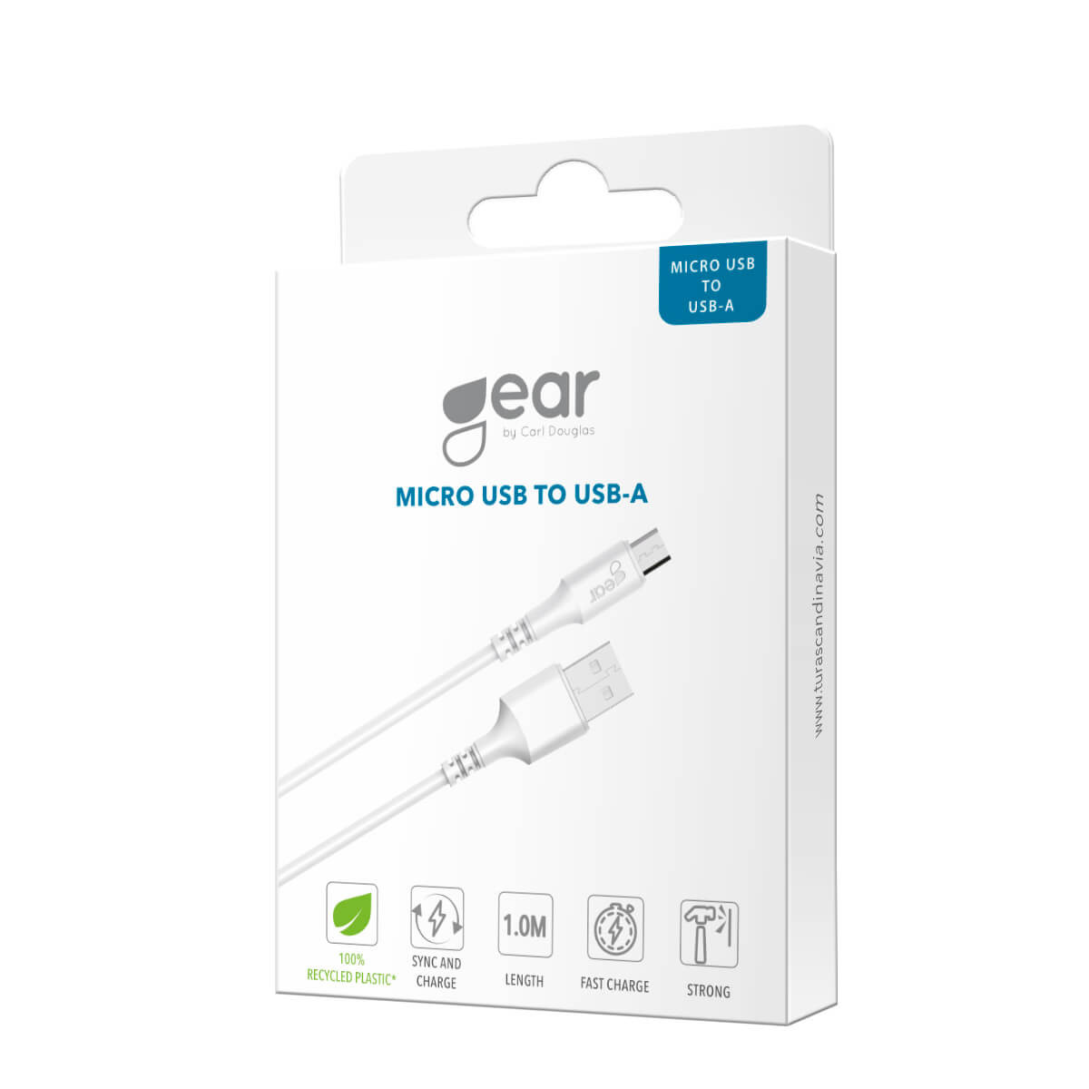 GEAR Synkkabel MicroUSB to USB-A 1m Hvit Rund Kabel