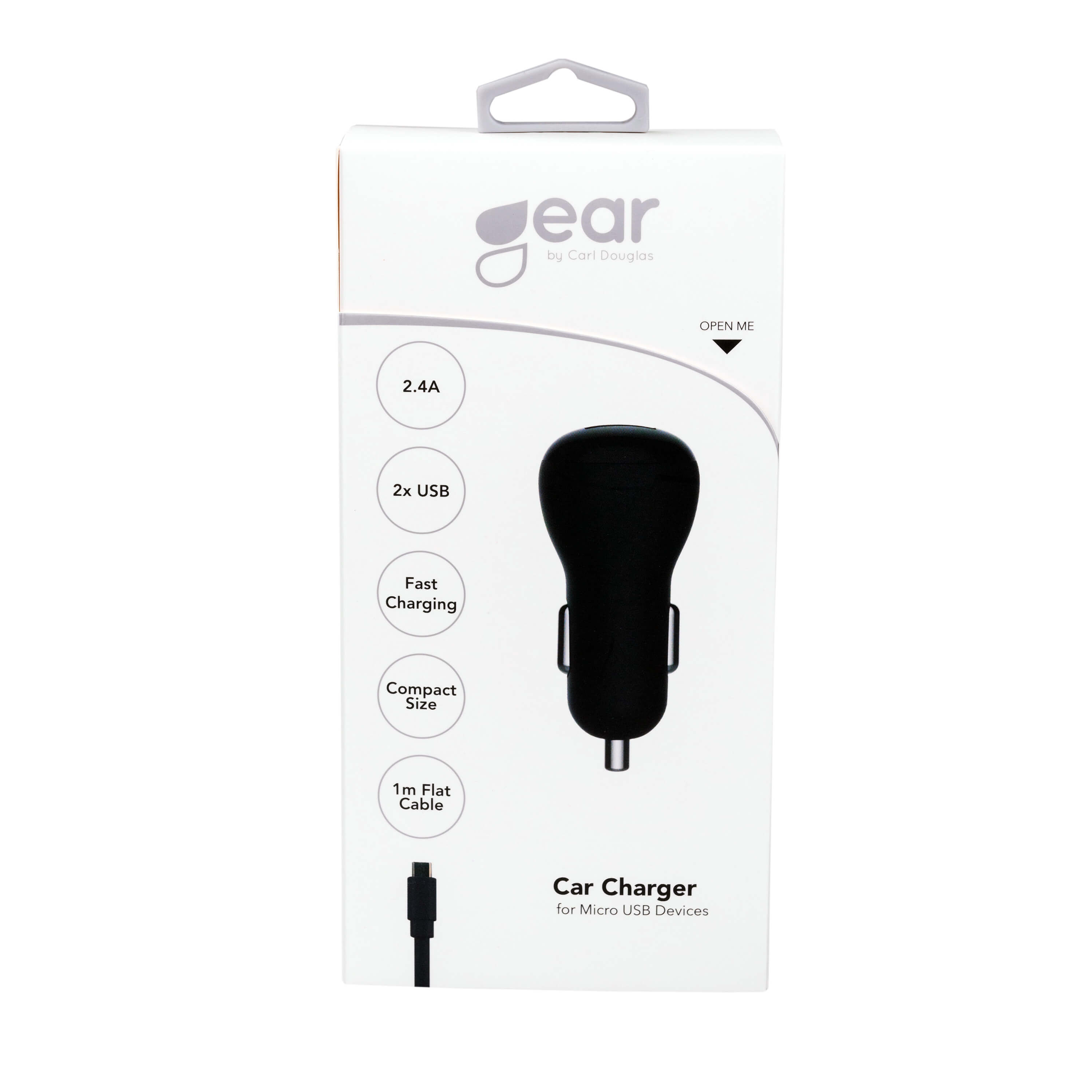 GEAR Lader 12-24V 2xUSB 2,4A Svart MicroUSB Kabel 1m