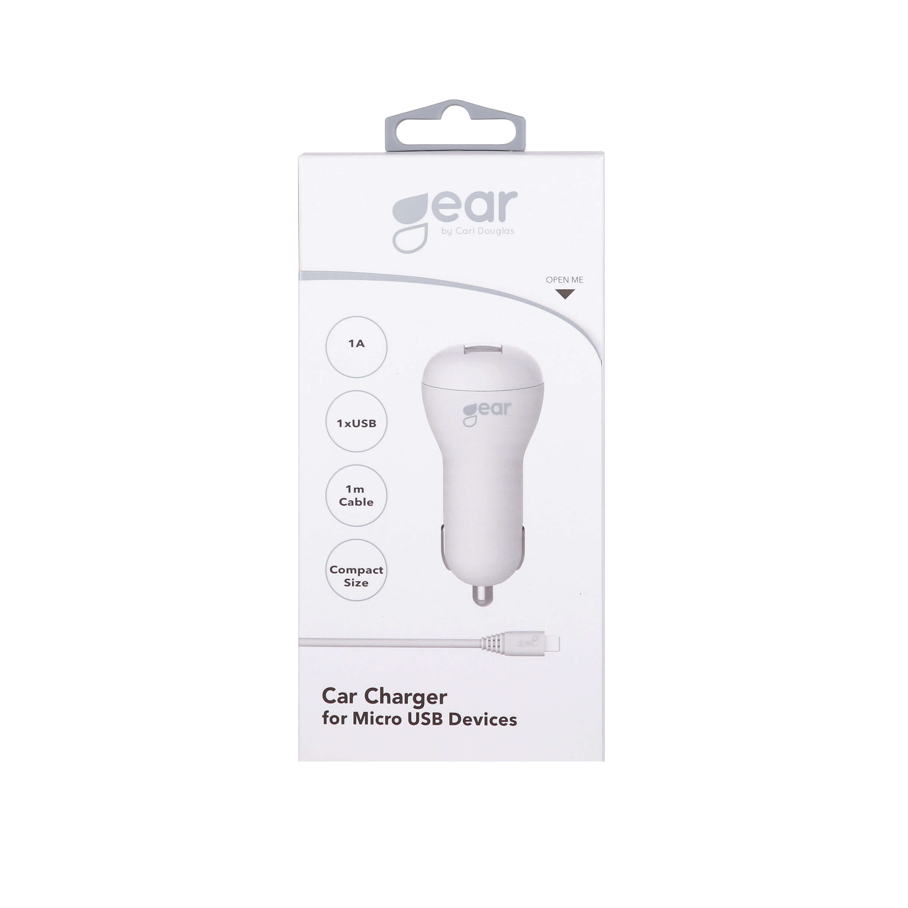 GEAR Lader 12-24V 1xUSB 1A Hvit MicroUSB Kabel Rund 1m