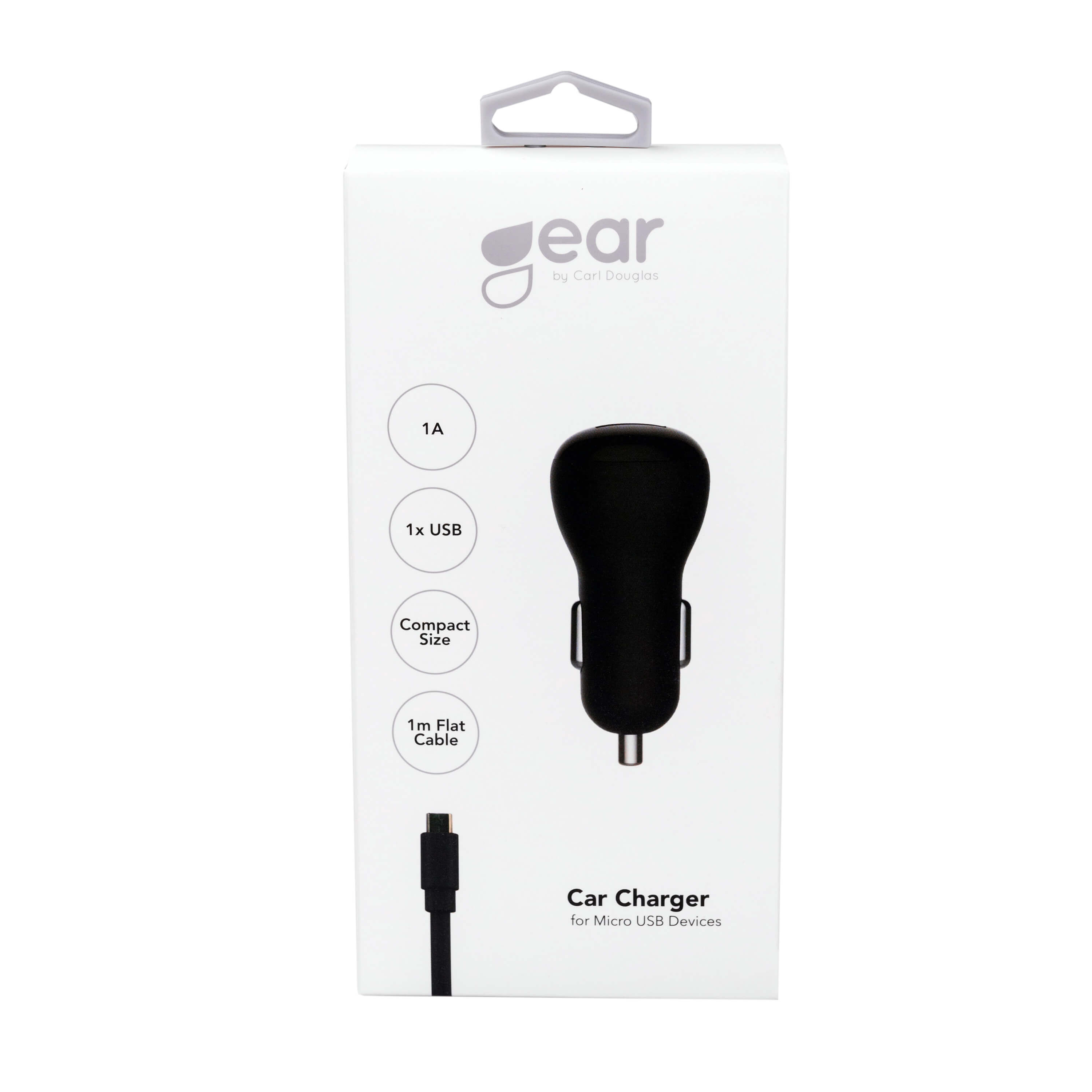 GEAR Lader 12-24V 1xUSB 1A Svart MicroUSB Kabel 1m