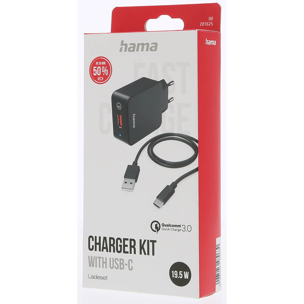 HAMA Charger 220V with USB-C Cable Qualcomm 19.5W Black