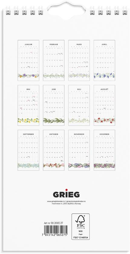 Veggkalender Grieg 2027 Blomster Mini