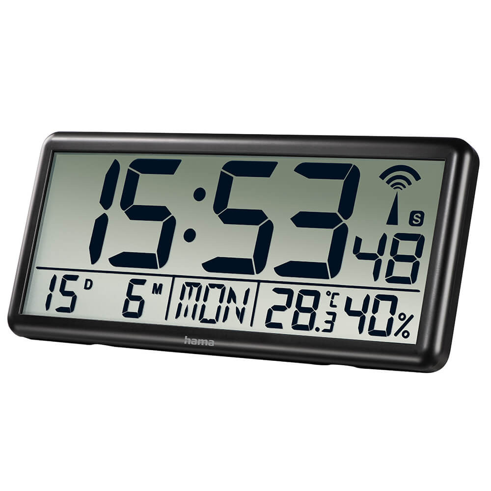 HAMA Wall Clock Digital Jumbo Radio Controlled Black