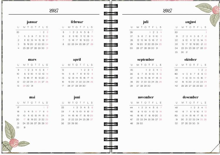 Ukekalender Life Planner 2027 Floral A6