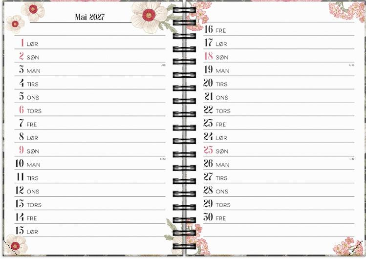 Ukekalender Life Planner 2027 Floral A6