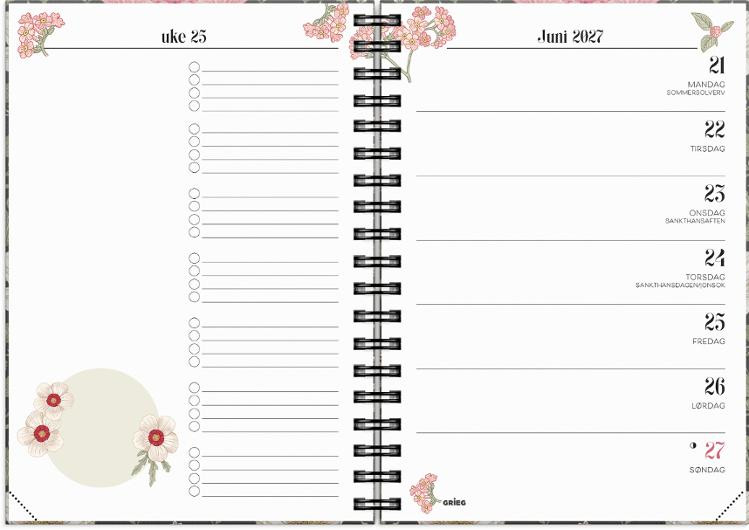 Ukekalender Life Planner 2027 Floral A6