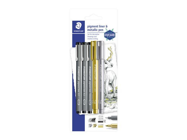 BildeSTAEDTLER Fineliner Pigment Liner sort + slv og gull (3+2)