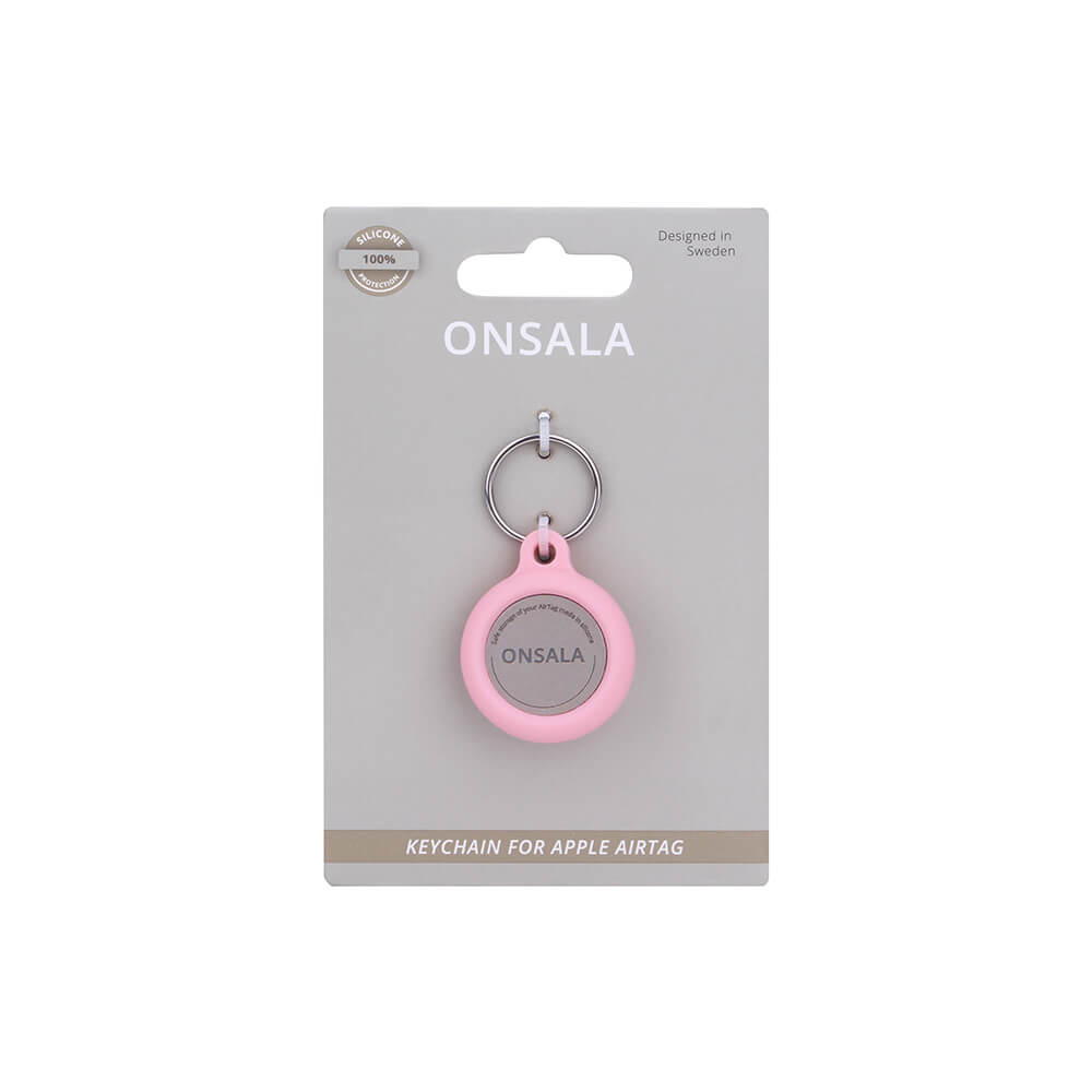 ONSALA Airtag Holder Silikon Rosa med Nøkkelring